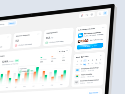 HR Analytics Dashboard - Report Page absence management attendance summary attendance tracking data charts ui employee metrics employee reporting enterprise hr ui hr analytics hr dashboard hr management system hr report page hr saas kpi dashboard payroll insights people analytics performance kpi team productivity metrics work calendar ui workforce dashboard workforce insights