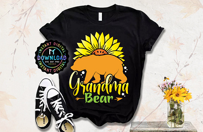 Grandma Bear sunflower Tshirt Design branding custom doodle art design graphic design illustration logo print on demand sunflower tshirt design teeency tshirt tshirtdesign vector