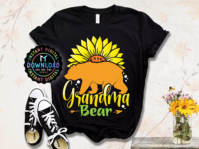 Grandma Bear sunflower Tshirt Design branding custom doodle art design graphic design illustration logo print on demand sunflower tshirt design teeency tshirt tshirtdesign vector