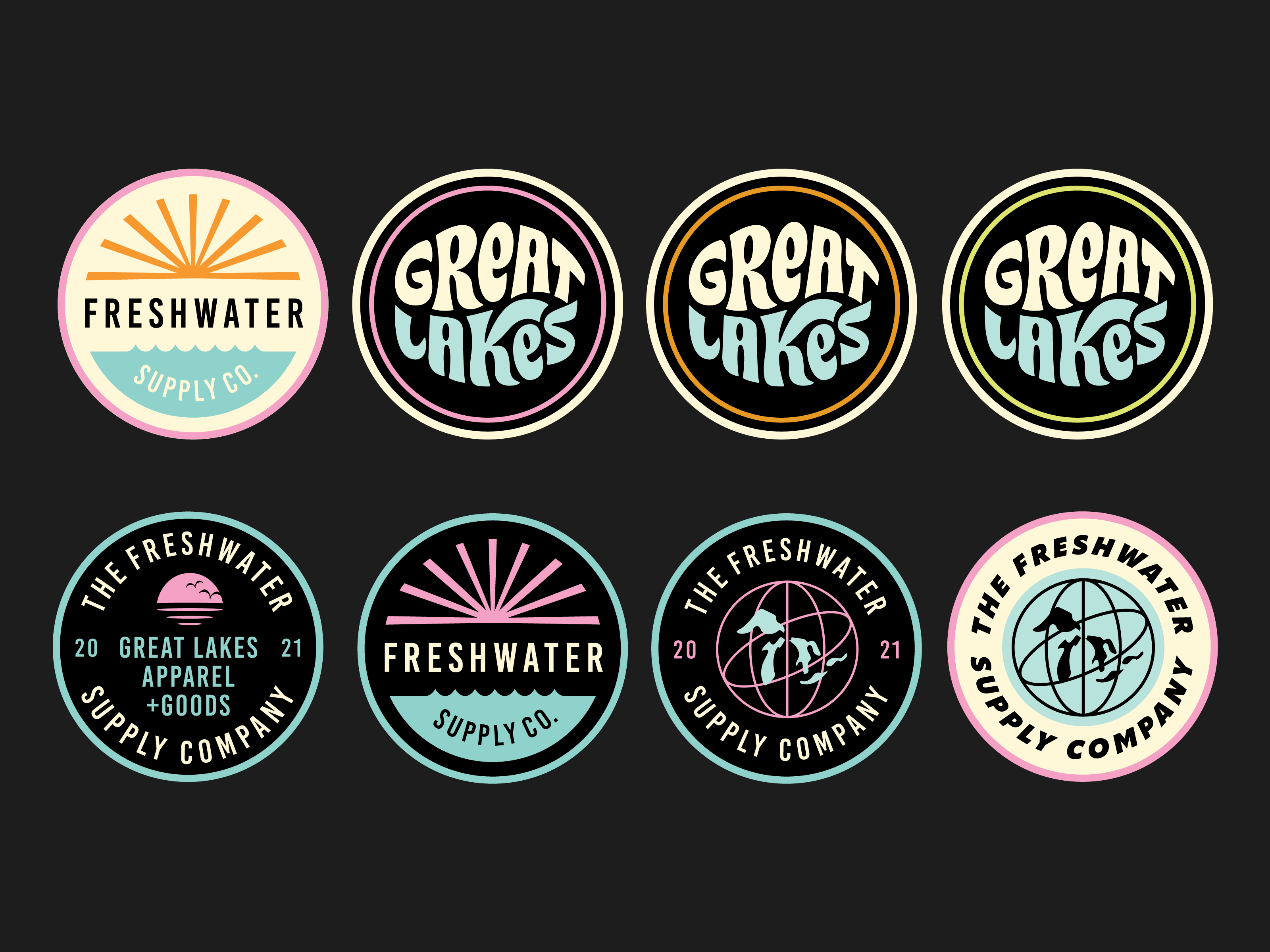 Freshwater Supply Co. Retro Patch Series branding canada design freshwater great lakes hats lakes patches retro stickers sun surfing united states water waves