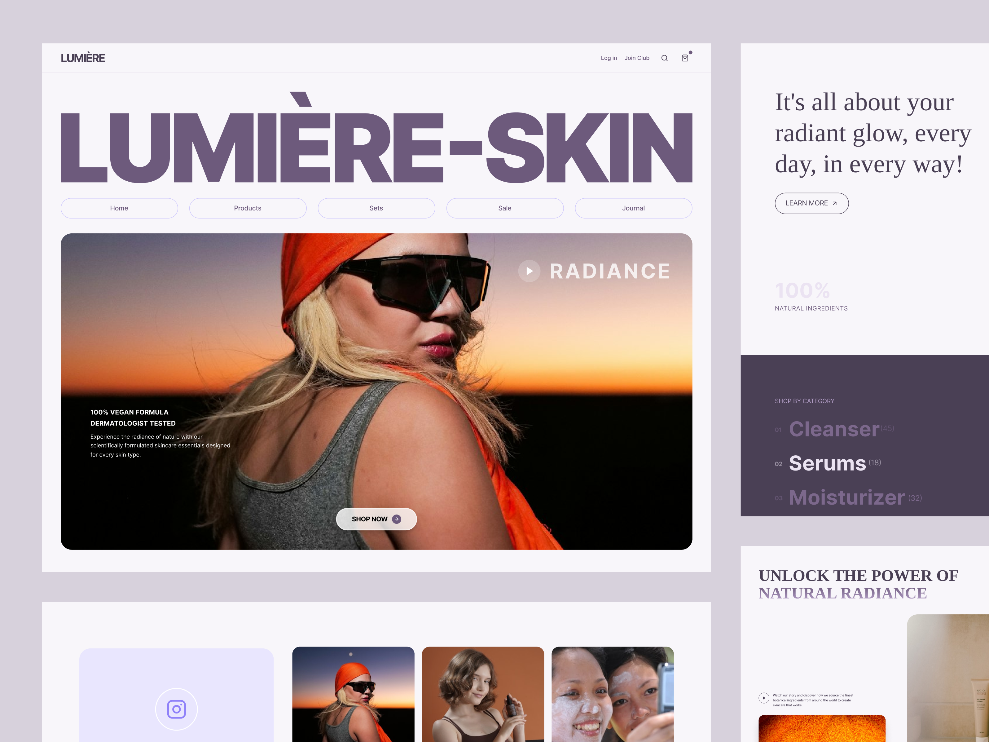 Lumière Skin – Skincare E-commerce Landing Page UI beauty brand creative landing pages dribbble shot e commerce development ecommerce ecommerce ui fashion website minimal ui minimalist design modern ui product landing page saas ui skincare ui skincare website web design website concept
