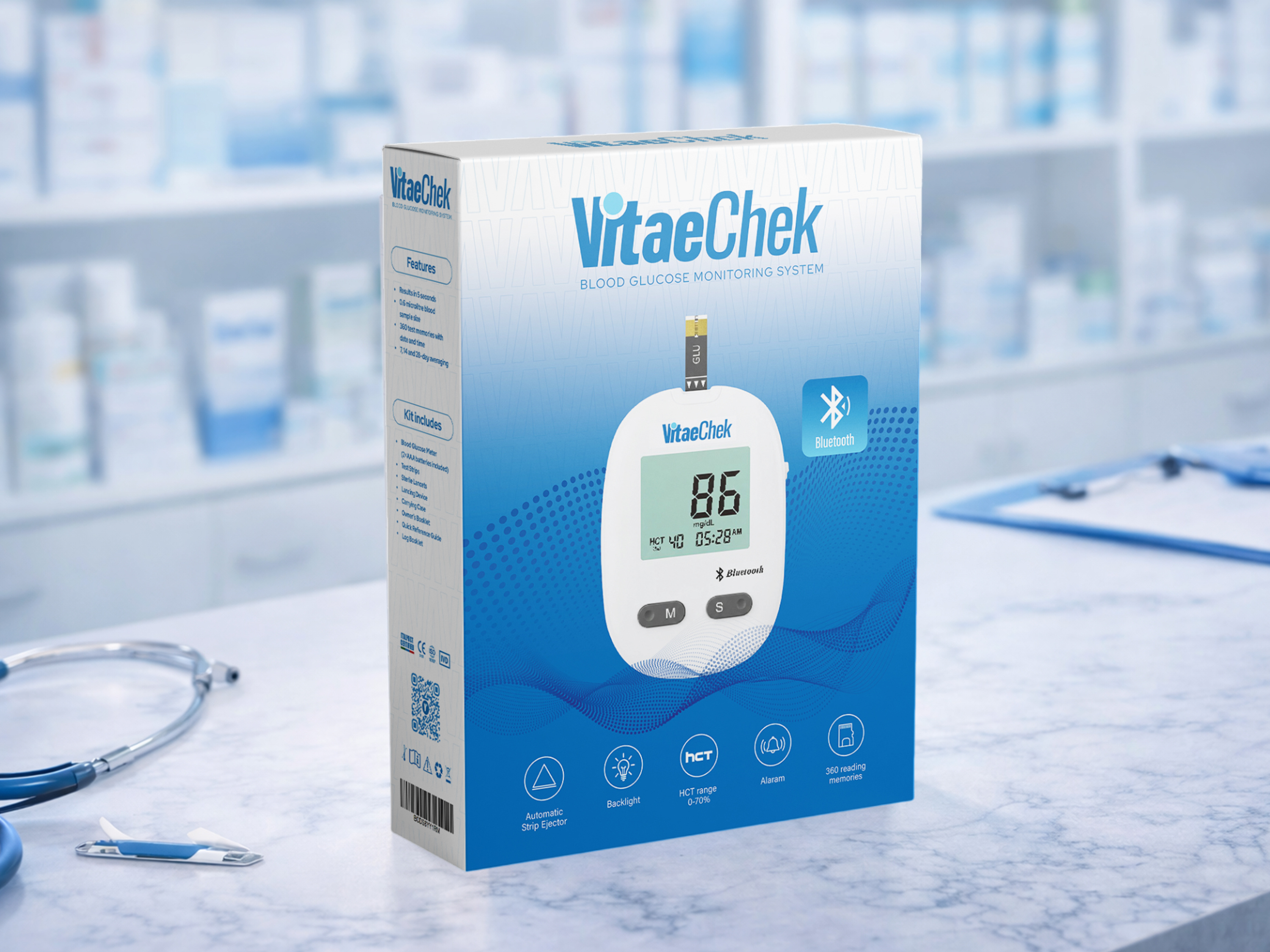 Blood Glucose Monitoring System Packaging Design box design box packaging branding cervical traction clean design ergonomic design health product design medical device memory foam modern packaging neck pain relief neck relaxer packaging packaging label design packaging design packaging mockup product display product packaging therapeutic device wellness product