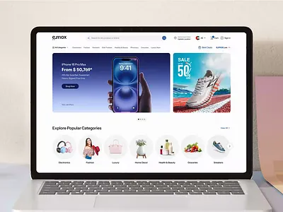 Ecommerce Homepage UI Design Animation 3d animation animation branding clean design ecommerce ui homepage design marketplace ui minimal ui modern ui online store product categories promo banner design responsive design retail website shopping website ui design uiux ux design web design website design