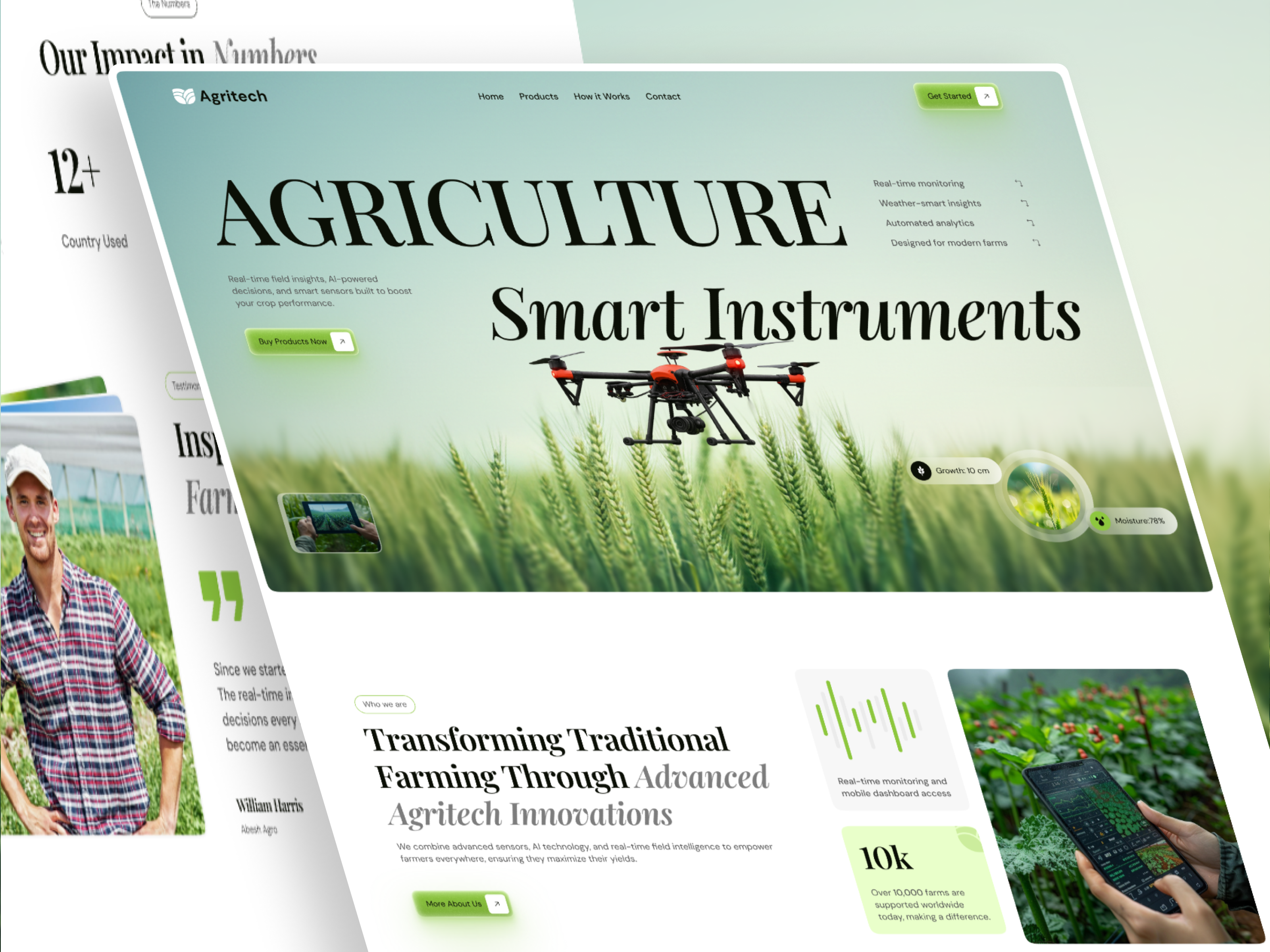 Agritech – Agriculture Technology Landing Page agri landing agriculture agriculture app agriculture website agritech clean ui farming farmtech figma design green tech iot device landing page saas landing smart farming technology trendy footer trendy hero banner ui design ui ux web design