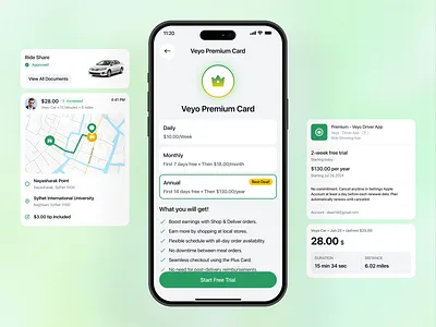 Veyo Driver App - Subscription & Activity Screen app cars compliance deliveries driver earnings fleet incentives mobileapp navigation opportunities renewal rides subscription tracking trips uidesign uiux vehicles visual