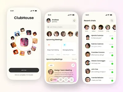 ClubHouse App – Modern Social Audio & Meetings UI app design audio based audio speakers clubhouse conference app detail google meet home page ios live streaming meeting meeting app minimalist mobile mobile design onboarding online meet platform ui concept uiux