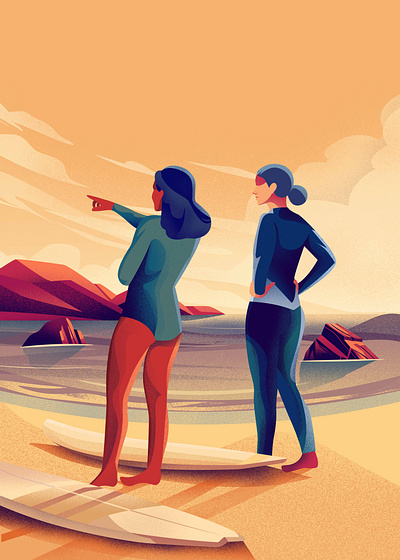Surfers beach colorful design girl illustration summer surf surfer vector vector art
