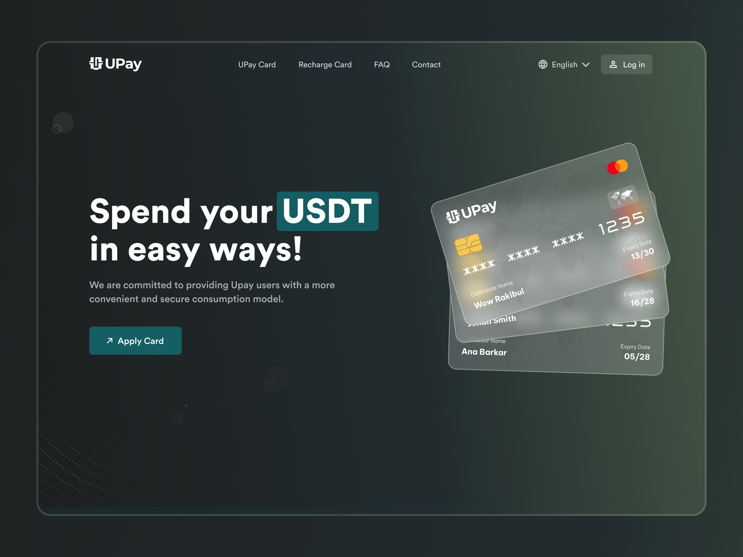 Upay Card – Spend USDT Seamlessly | Crypto Payment Landing Page by Arafat  UIX on Dribbble