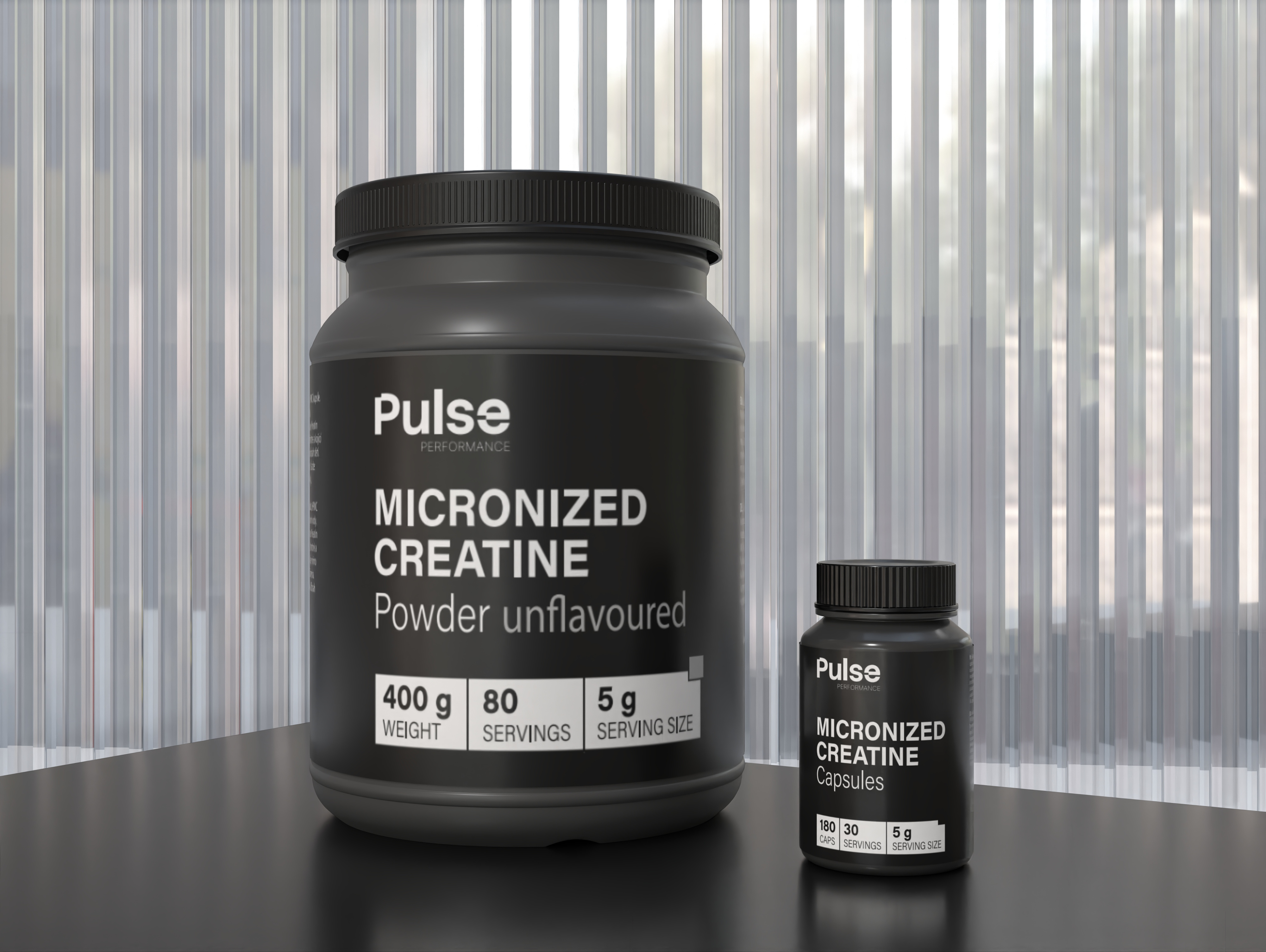 Micronized Creatine Packaging Design 3d black branding can capsules creatine creative direction graphic design jar label label deign logo minimal mockup modern package package design powdert