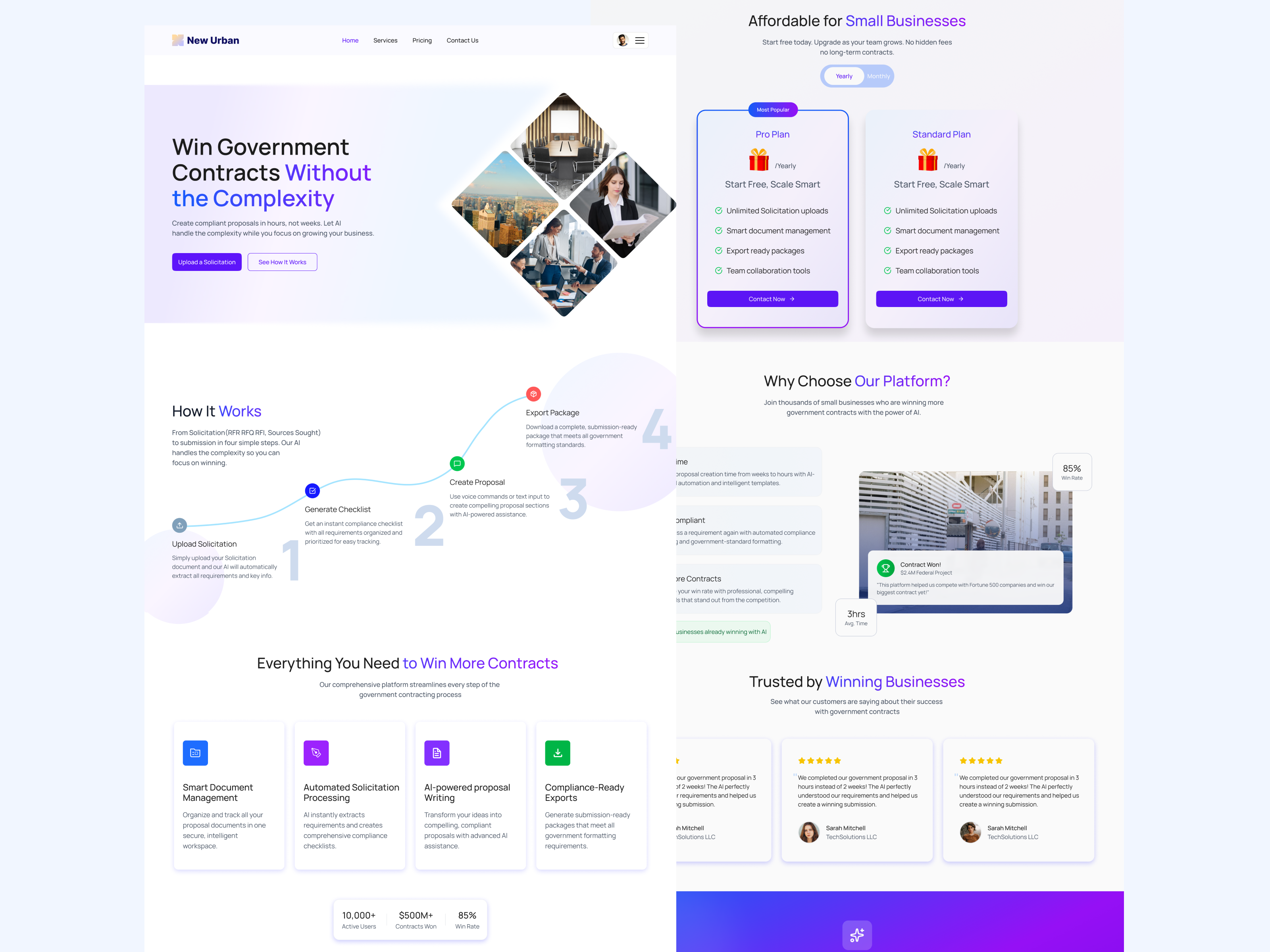New Urban | AI Powered Govt Contract Winning Web ai powered website contract document govt contract landing page saas platform ui design uiux design ux design web design website design