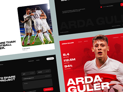Football Player Profile Web Design athlete branding athlete profile dark mode ui football interface football landing page football web design hero section design landing page modern ui player stats ui red theme ui responsive web sports analytics sports platform sports ui sports website web design concept