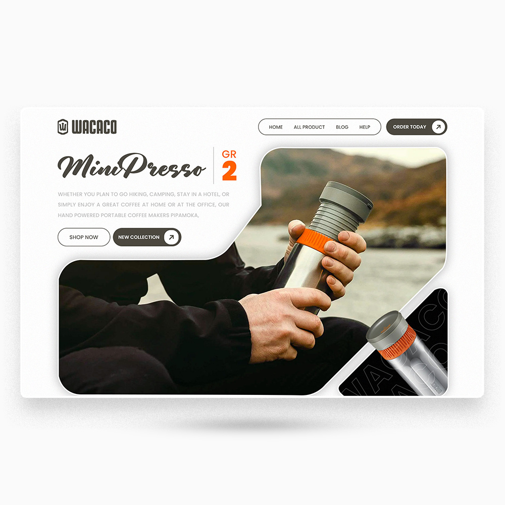 WACACO COFFEE BOTTLE STORE WEBSITE app branding coffee design elementor figma graphic design illustration landing page logo store ui uiux vector web web design website website design wordpress