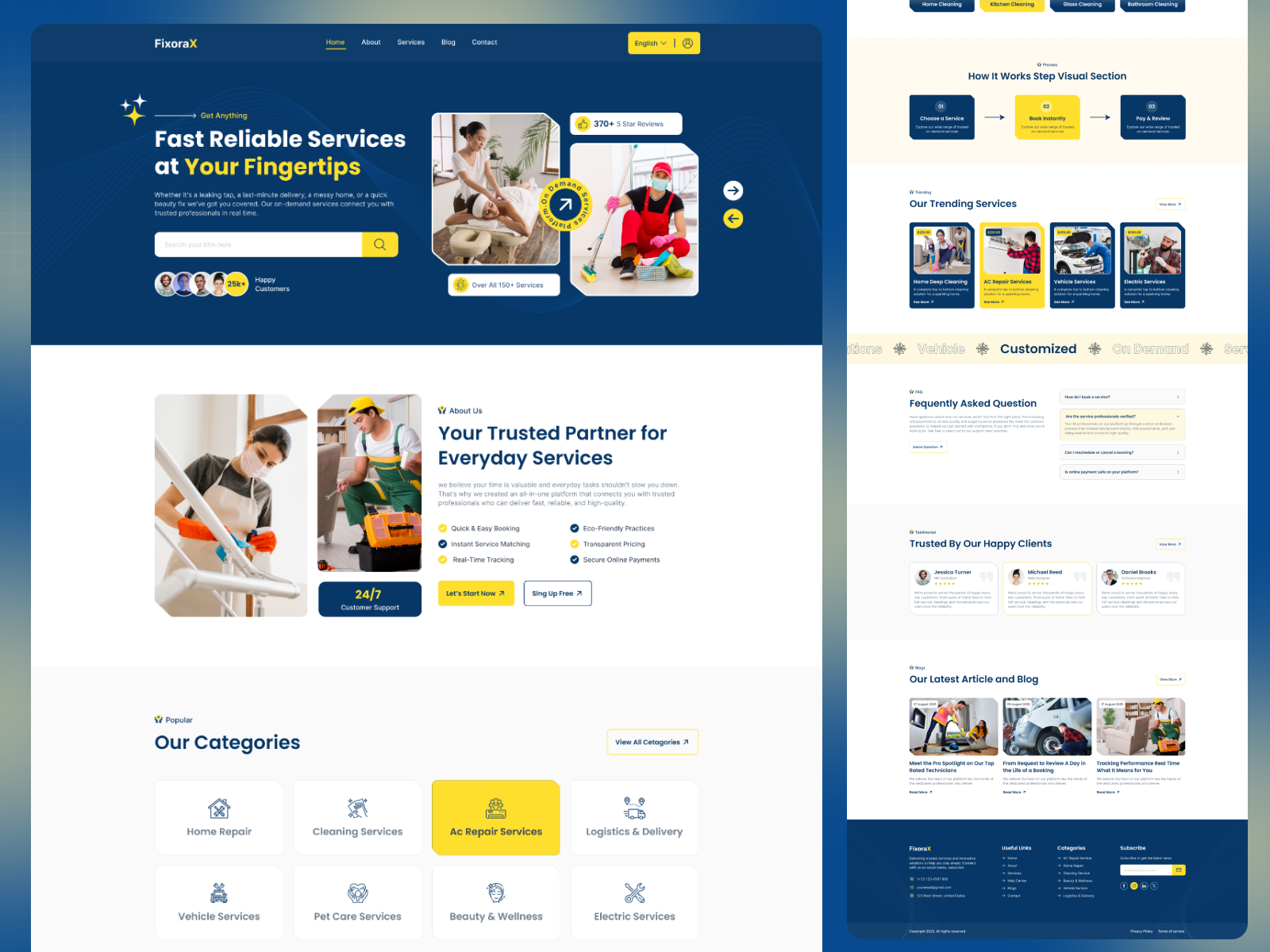 FixoraX- Ondemand Services Figma Template branding business cleaning figma graphic design home page landing page ondemand services ui website