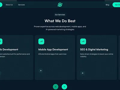Our Services – Modern Dark UI Section agency website dark mode landing page minimal ui modern ui saas services section ui design web design