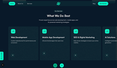 Our Services – Modern Dark UI Section agency website dark mode landing page minimal ui modern ui saas services section ui design web design
