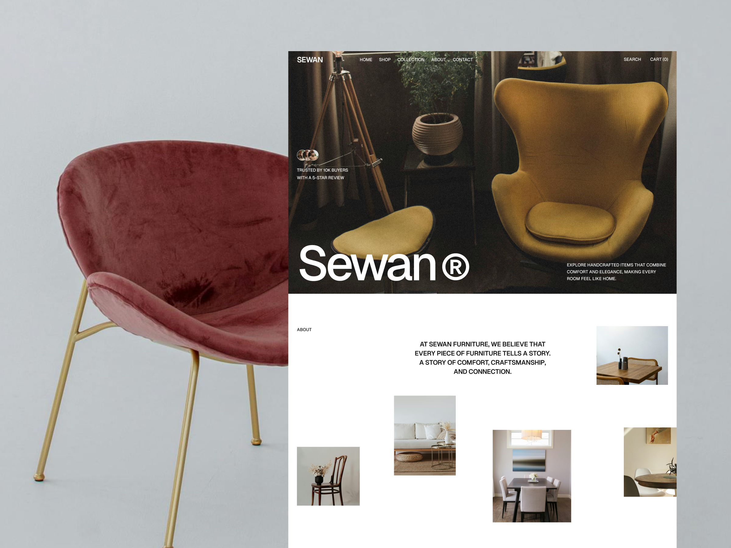 Sewan - Furniture E Comerce Website Concept & Animation animation branding chair clean ui e comerce furniture landing page minimal minimalist motion graphics product list typography website wood