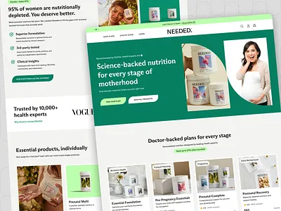 NEEDED - E-Commerce Website Redesign Crafted by Designkast cleanui conversiondesign designtransformation dtcecommerce ecommercedesign ecommerceproductpage ecommercewebsite healthproductdesign healthtech maternalhealth maternalhealthcare minimalistdesign professionaldesign redesignproject shopifydesign supplementdesign testimonialdesign uiux design websiteredesign womenshealth