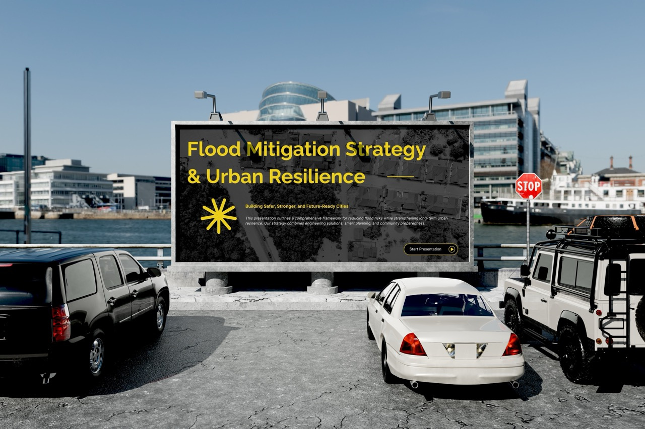 Flood Mitigation Strategy city planning clean design climate crisis corporate presentation data visualization disaster management emergency response environmental strategy flood mitigation global warming government proposal infrastructure ngo risk management sumatra floods sustainability urban resilience