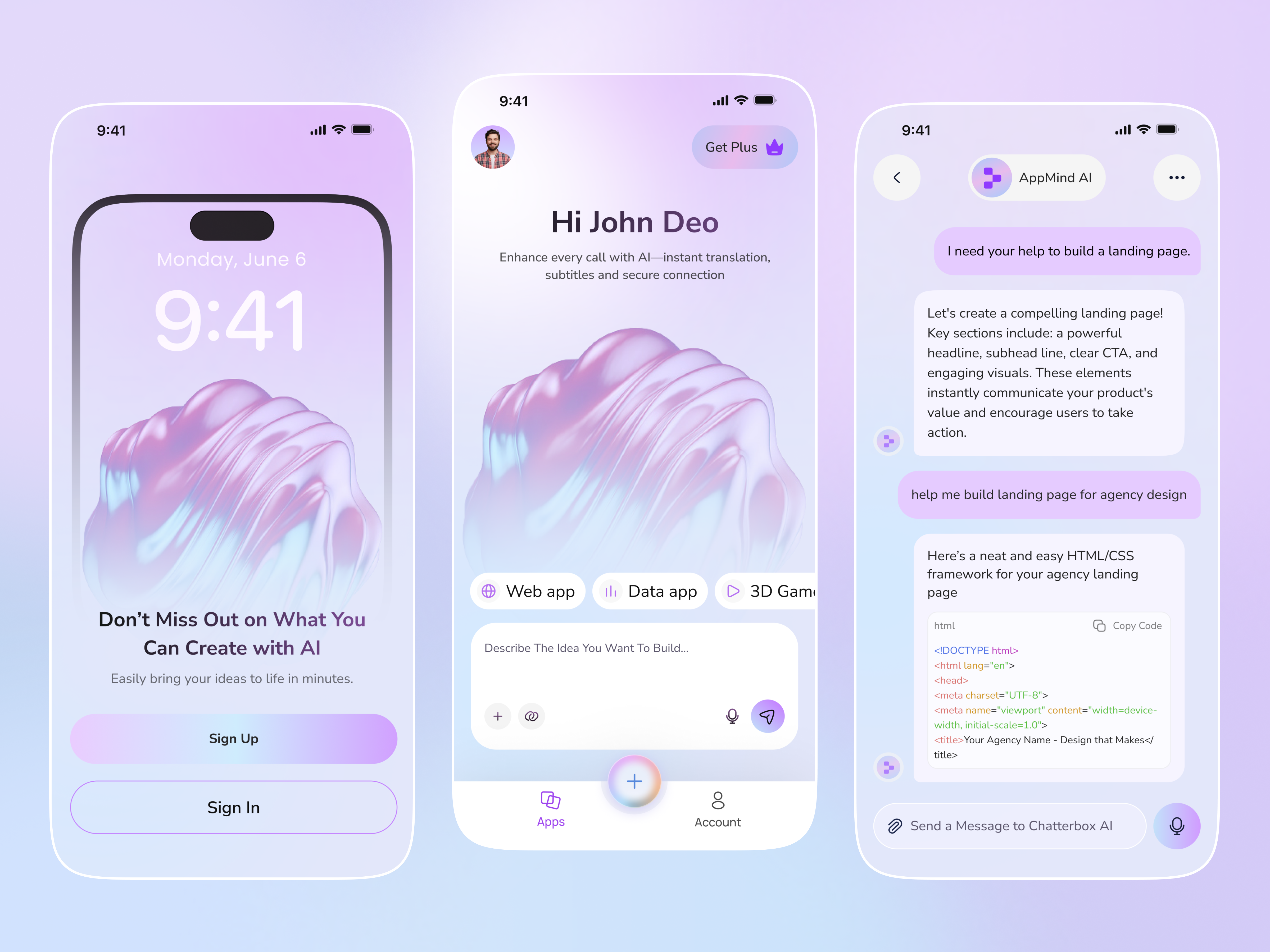 AI Chat & Creative Assistant Mobile App ai app ai assistant app design chat app creative assistant gradient ui journaling mobile mobile app mobile app design pastel gradient productivity app ui ux design