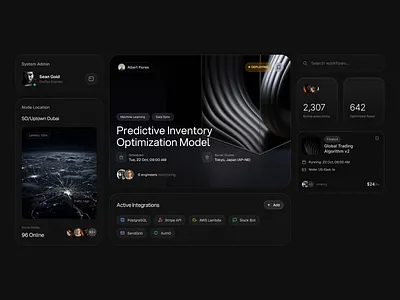 Workflow Components ai dashboard cloud clusters dark ui data ops devops tool enterprise software integrations panel machine learning ui ml operations model monitoring node monitoring operations dashboard product design real time monitoring saas dashboard system analytics ui design ux design workflow automation workflow manager