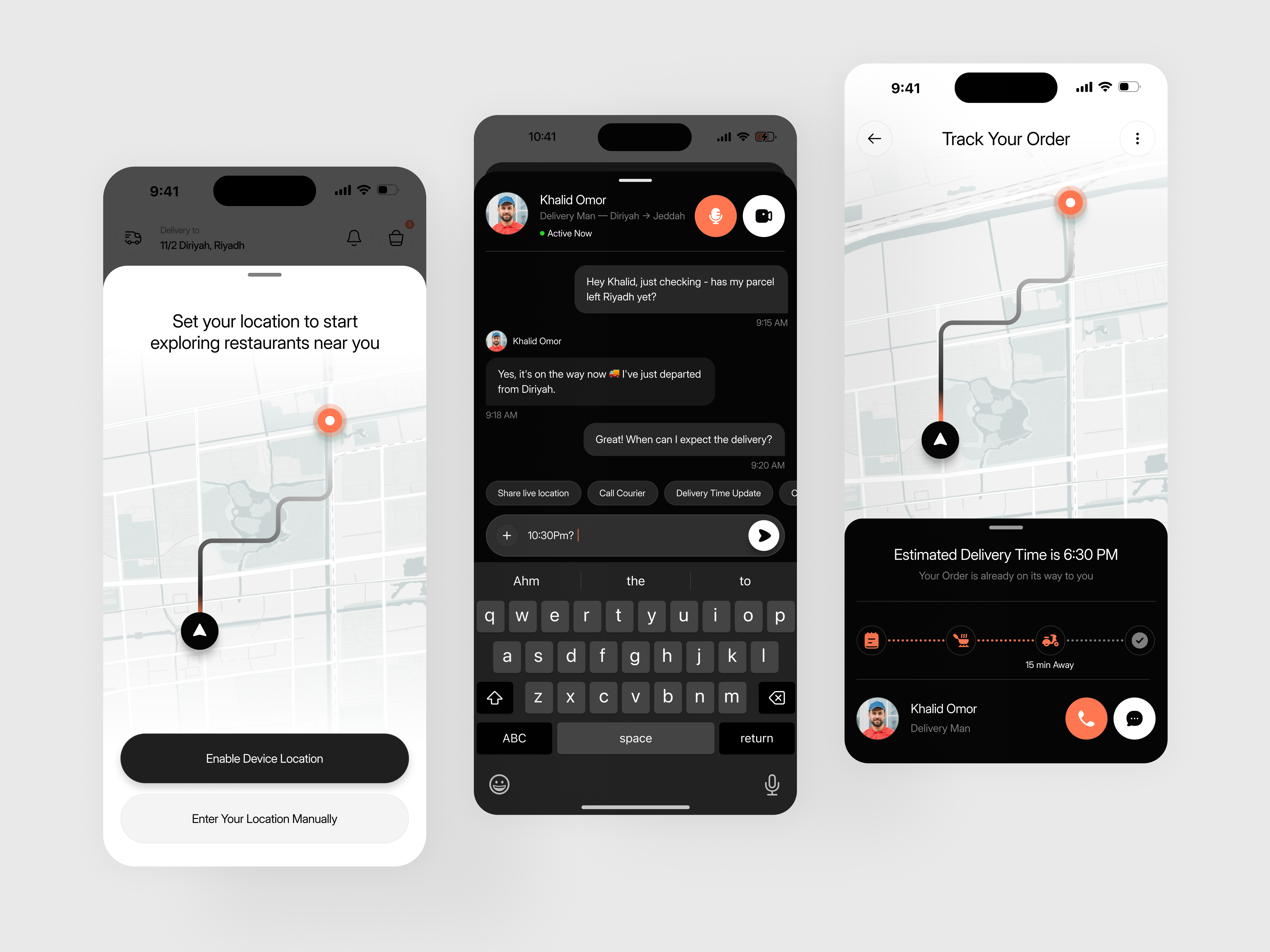 DashBite - Food Delivery App | Delivery Tracking & Communication app app design clean app interface design delivery flow app concept delivery tracking app design food delivery app food ordering app uiux design location setup mobile mobile app design mobile app experience modern mobile app uiux