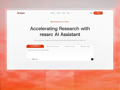 Resarc - AI Research Assistant Landing Page ai ai agent ai assistant ai research animation app artificial intelegent branding dashboard graphic design landing page motion graphics ui uigo uiux ux uxui web web app website