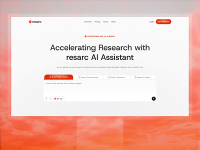 Resarc - AI Research Assistant Landing Page ai ai agent ai assistant ai research animation app artificial intelegent branding dashboard graphic design landing page motion graphics ui uigo uiux ux uxui web web app website