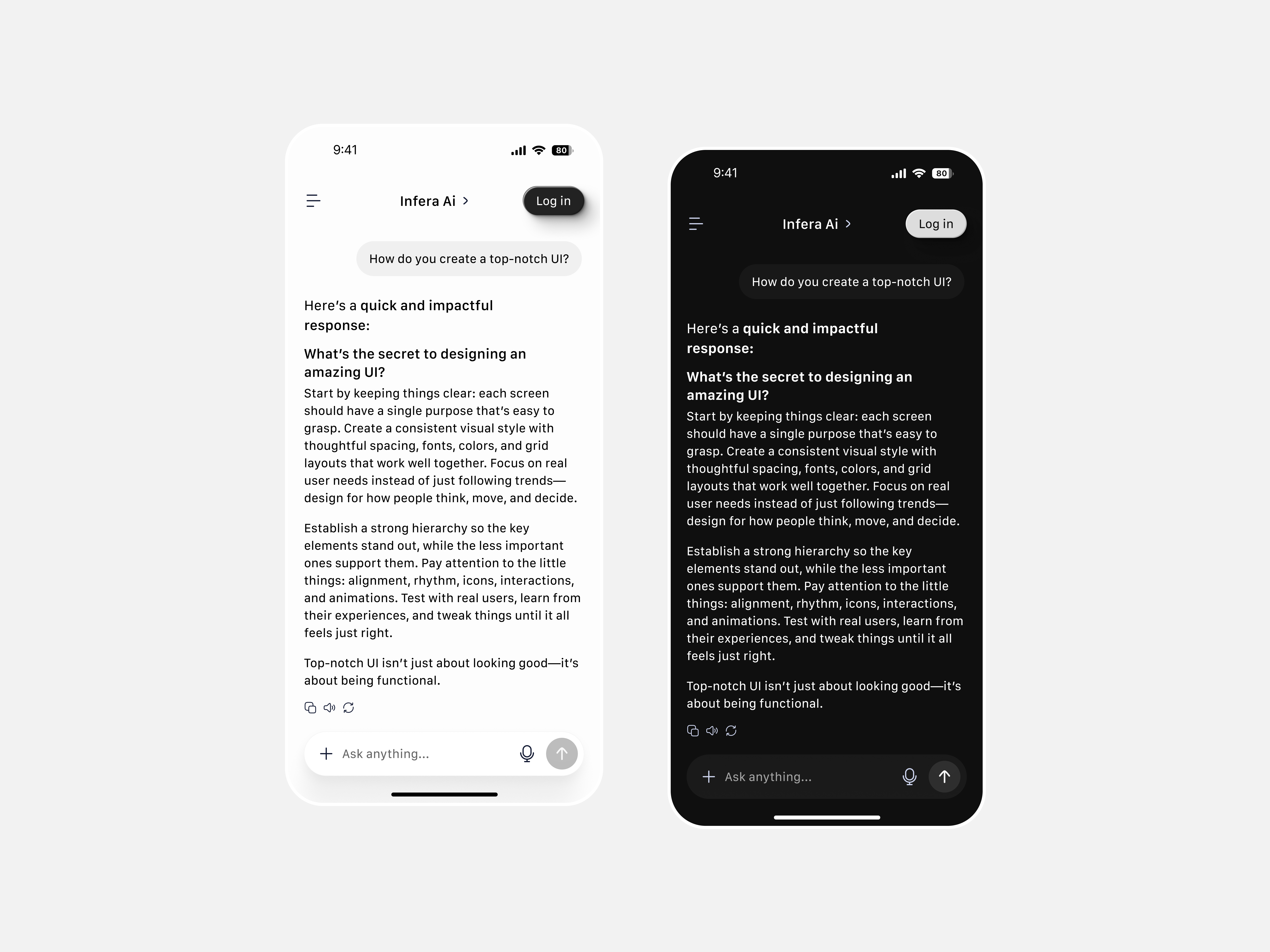 Light & Dark Mode – AI Chat UI ai app daly ui design mobile app ui ux
