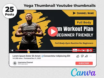25 Clean Yoga Fitness Workout YouTube Thumbnail Templates canva thumbnail clean design design pack editable designs exercise video fitness coach fitness routine fitness youtube gym content gym video modern layout sport content thumbnail set wellness channel workout thumbnail yoga class yoga routine yoga workout youtube graphics youtube template