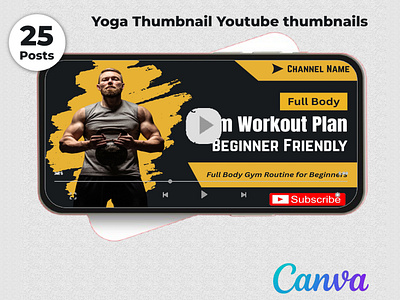 25 Clean Yoga Fitness Workout YouTube Thumbnail Templates canva thumbnail clean design design pack editable designs exercise video fitness coach fitness routine fitness youtube gym content gym video modern layout sport content thumbnail set wellness channel workout thumbnail yoga class yoga routine yoga workout youtube graphics youtube template