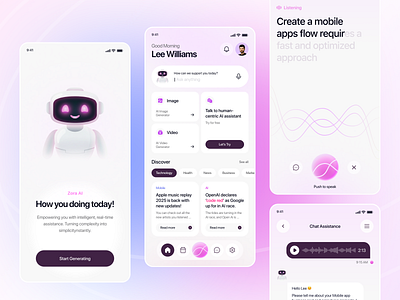 ZORA — AI Assistance Mobile App ai aiapp aiassitance aiichat aisolution app appdesign chatbot minimalmobileapp mobile ui ux