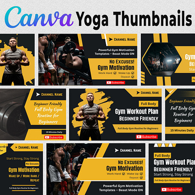 25 Versatile Yoga Fitness Gym YouTube Thumbnail Templates canva editable clean templates content creator exercise channel fitness channel fitness routine fitness trainer gym style gym workout modern layout sport design thumbnail collection thumbnail graphics training video wellness routine workout design yoga content yoga practice youtube thumbnail youtube visuals
