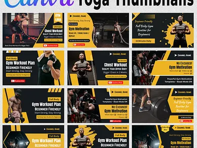 25 Versatile Yoga Fitness Gym YouTube Thumbnail Templates canva editable clean templates content creator exercise channel fitness channel fitness routine fitness trainer gym style gym workout modern layout sport design thumbnail collection thumbnail graphics training video wellness routine workout design yoga content yoga practice youtube thumbnail youtube visuals