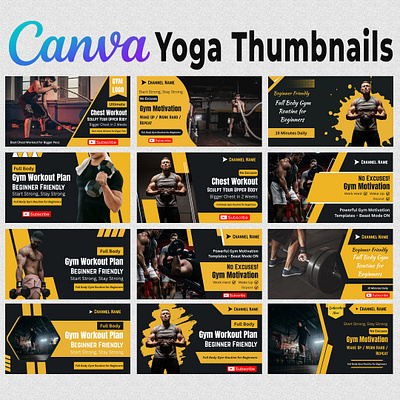 25 Versatile Yoga Fitness Gym YouTube Thumbnail Templates canva editable clean templates content creator exercise channel fitness channel fitness routine fitness trainer gym style gym workout modern layout sport design thumbnail collection thumbnail graphics training video wellness routine workout design yoga content yoga practice youtube thumbnail youtube visuals