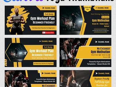 25 Versatile Yoga Fitness Gym YouTube Thumbnail Templates canva editable clean templates content creator exercise channel fitness channel fitness routine fitness trainer gym style gym workout modern layout sport design thumbnail collection thumbnail graphics training video wellness routine workout design yoga content yoga practice youtube thumbnail youtube visuals
