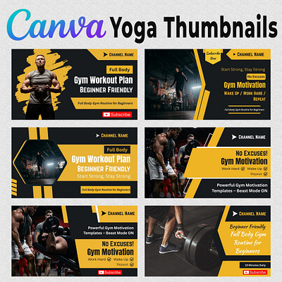 25 Versatile Yoga Fitness Gym YouTube Thumbnail Templates canva editable clean templates content creator exercise channel fitness channel fitness routine fitness trainer gym style gym workout modern layout sport design thumbnail collection thumbnail graphics training video wellness routine workout design yoga content yoga practice youtube thumbnail youtube visuals