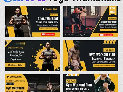 25 Versatile Yoga Fitness Gym YouTube Thumbnail Templates canva editable clean templates content creator exercise channel fitness channel fitness routine fitness trainer gym style gym workout modern layout sport design thumbnail collection thumbnail graphics training video wellness routine workout design yoga content yoga practice youtube thumbnail youtube visuals
