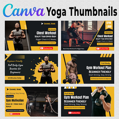 25 Versatile Yoga Fitness Gym YouTube Thumbnail Templates canva editable clean templates content creator exercise channel fitness channel fitness routine fitness trainer gym style gym workout modern layout sport design thumbnail collection thumbnail graphics training video wellness routine workout design yoga content yoga practice youtube thumbnail youtube visuals