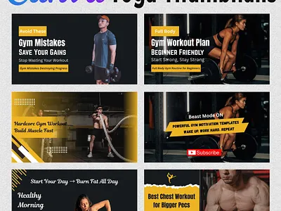 25 Versatile Yoga Fitness Gym YouTube Thumbnail Templates canva editable clean templates content creator exercise channel fitness channel fitness routine fitness trainer gym style gym workout modern layout sport design thumbnail collection thumbnail graphics training video wellness routine workout design yoga content yoga practice youtube thumbnail youtube visuals