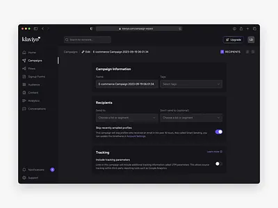Klaviyo Dark Mode Design Concept ai chatgpt dark dark mode dashboard klaviyo product design saas ui