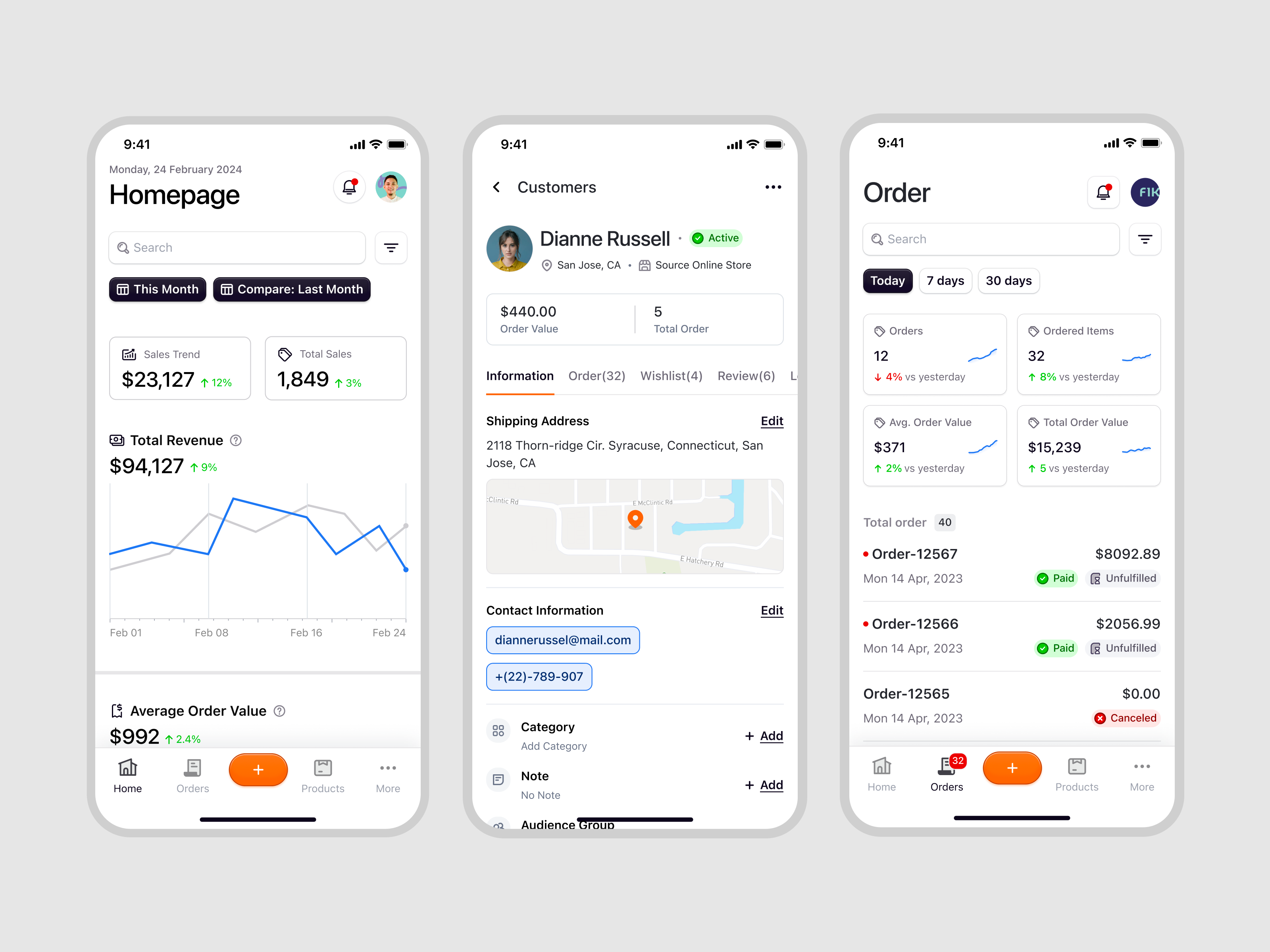 Example of Ecomiq Mobile - Homepage, Customer Profile & Order Page