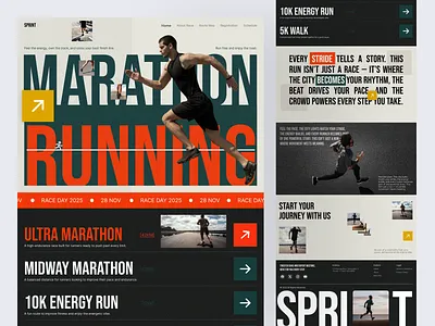 Running Event Website athletic design creative website design digital marketing event branding event platform fitness website landing page marathon website race registration race tracking running community running event sports landing training hub ui ux website
