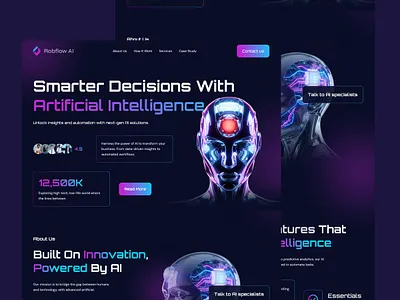 Artificial Intelligence Framer Landing Page ai animation artificial intelligence b2b business corporate dark mode dark ui framer futuristic glassmorphism gradient graphic design landing page modern saas startup tech ui design web design