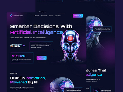 Artificial Intelligence Framer Landing Page ai animation artificial intelligence b2b business corporate dark mode dark ui framer futuristic glassmorphism gradient graphic design landing page modern saas startup tech ui design web design