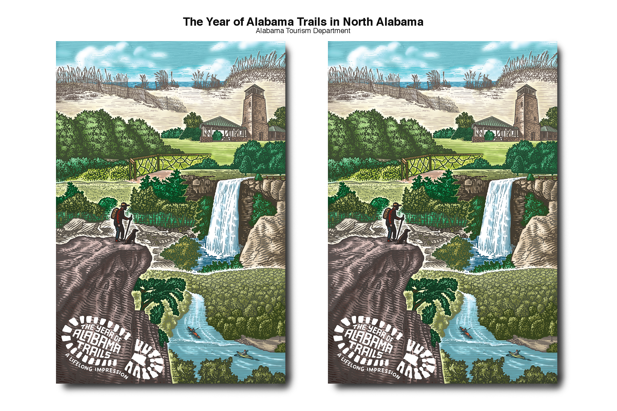 Year of Alabama Trails Poster by Steven Noble artwork branding design engraving etching illustration ink landscape line art pen and ink poster scratchboard steven noble woodcut
