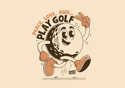 Jumping golf ball character adipra adipra std adipra studio adpr cartoon golf theme character illustration classic golf style cute golf artwork fun golf graphic golf ball character golf illustration golf lover art golf merch idea happy golf ball playful golf design retro golf design retro tee design sporty character art tee shirt golf vintage cartoon art