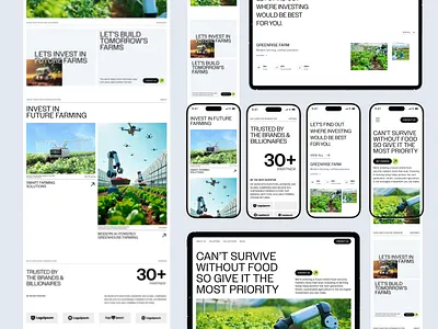 Farming Investment Responsive Website Concept agriculture tech design ai farming design exploration figma website design landing page landing page ui minimal design mobile first design modern ui kit multi device ui pixxen responsive responsive design smart farming ui web design inspiration