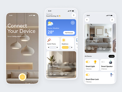 Smart Home Control App – Clean & Modern UI app designer app interface clean ui home automation home management app ios app design iot app design minimal design mobile app ui modern ui kit smart device control smart home app smart home dashboard smart living ui ux design ui ux designer for app