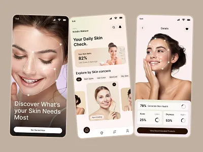 SkinSense – AI Skin Analysis App ai ai face scan ai skincare app app app design beauty app cosmetics app makeup app mobile app mobile app ui pixelean sahin mia skin analysis skin health skin test app skincare skincare app design skincare ui skindisease uiux