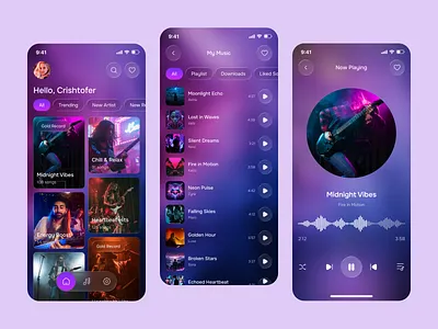 AI Music App — Glassmorphism Design Concept ai ai app ai music ai music app app app design audio player design glassmorphism ios mobile mobile app music music app ui music player music streaming playlist app ui design